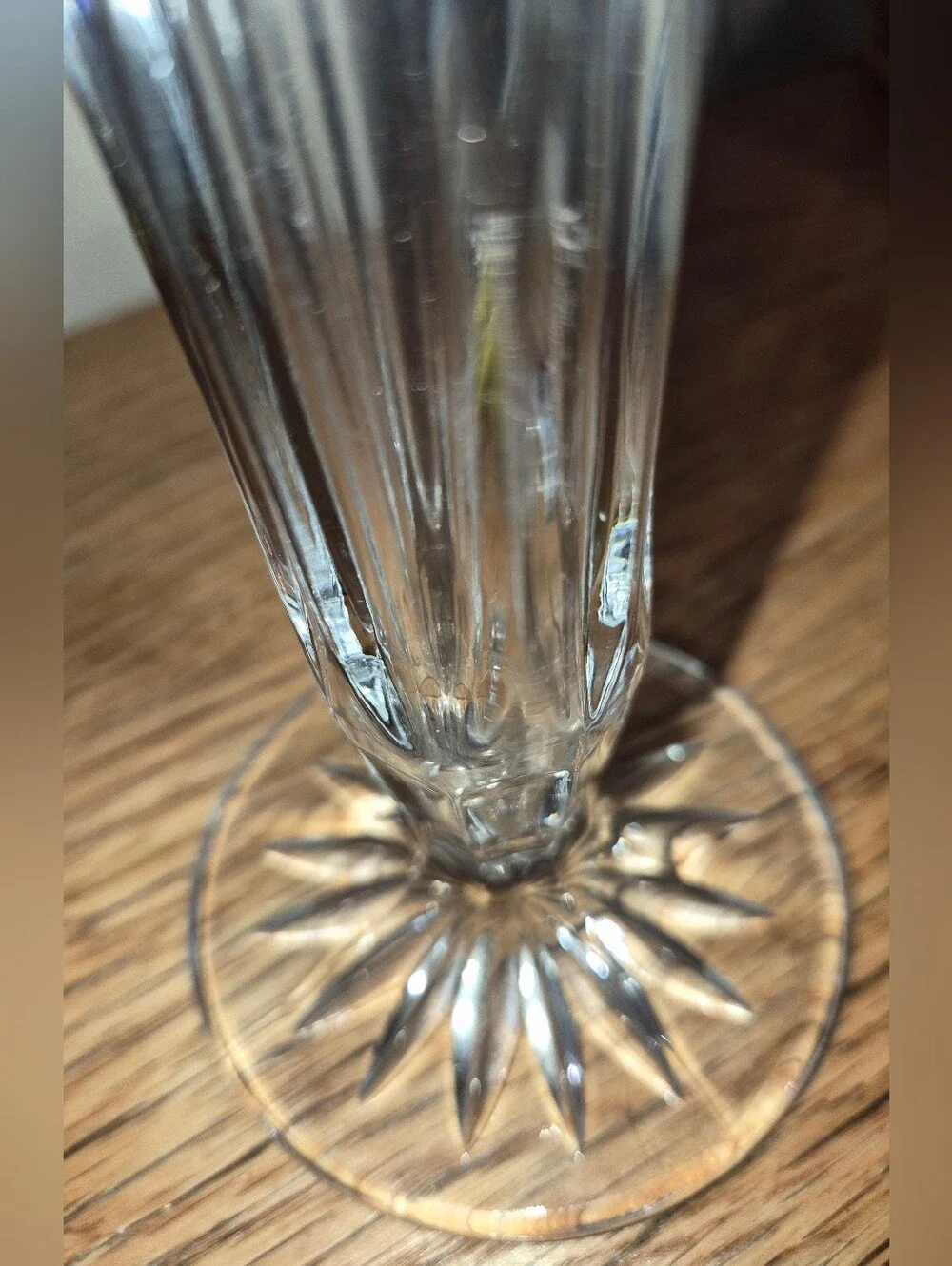 Vintage pinwheel-cut lead crystal pedestal bud vase